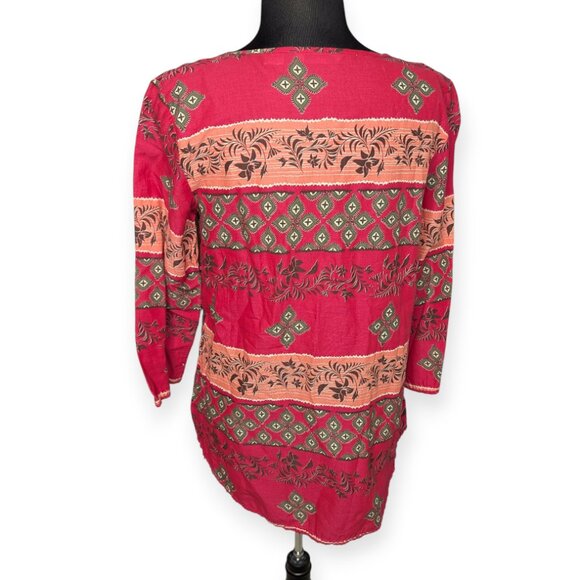 Bob Timberlake Bohemian Red & Peach Patterned Tunic Blouse Size Large - Picture 7 of 15